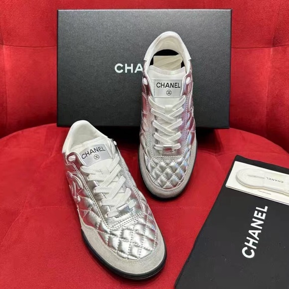 CHANEL Silver Quilted Heels - Picture 1 of 5